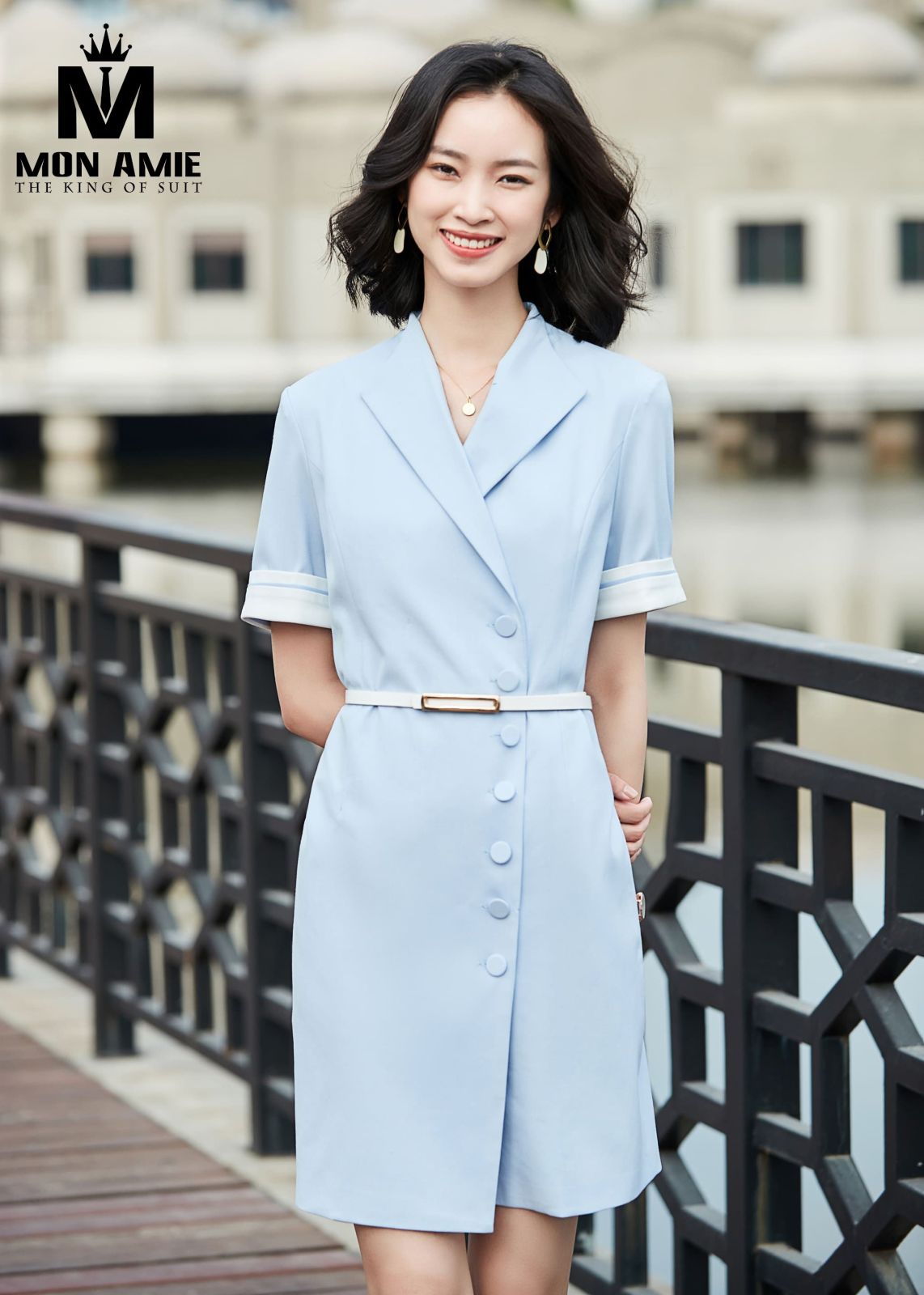 Babyblue And White Blazer Dress 